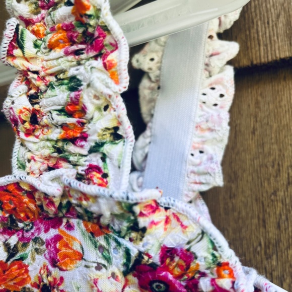 GUESS Floral Print Sangallo Carmen Mini Dress Eyelet Fabric Bustier-Style M - Picture 13 of 16